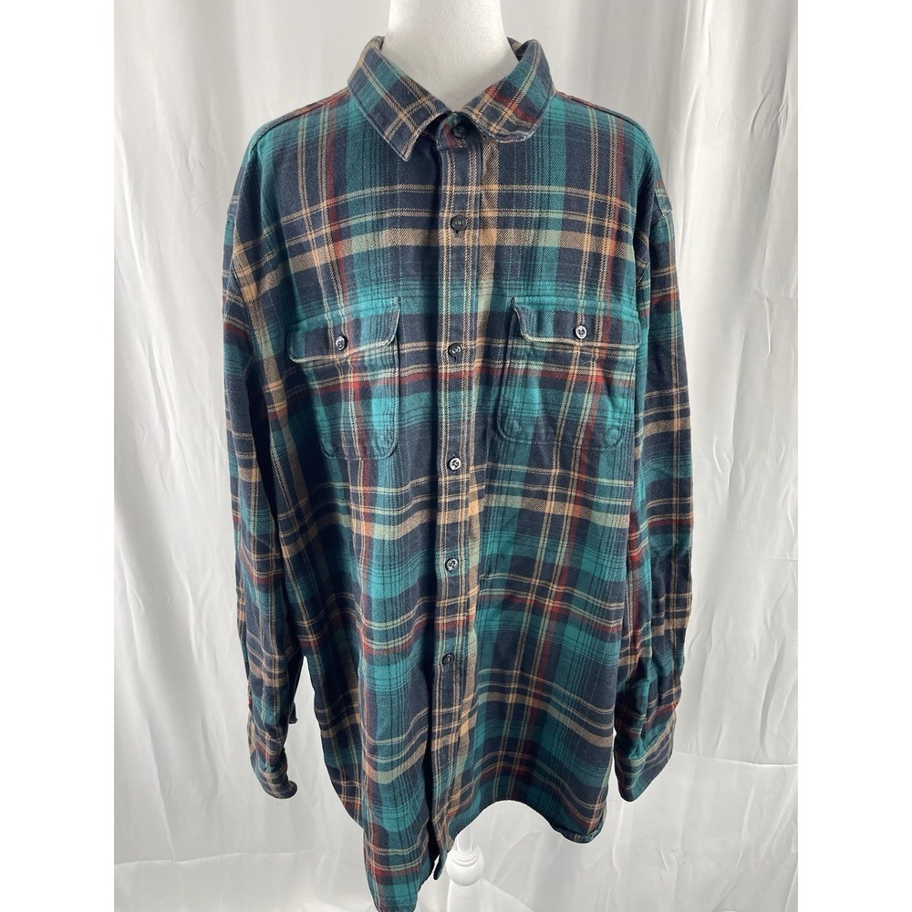 The North Face Men Cotton Blue Plaid Button Down Shirt Size XXL Flannel Heavy